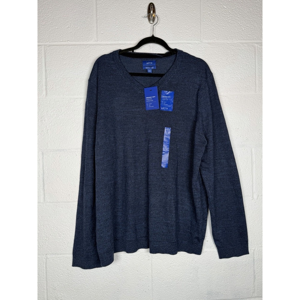 APT.9 Men's XXL Heathered Navy Seriously Soft Merino Wool Blend Sweater NWT